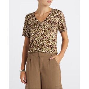 DANIEL RAINN Willa V-Neck Short Sleeve Olive Sweater XL NWT